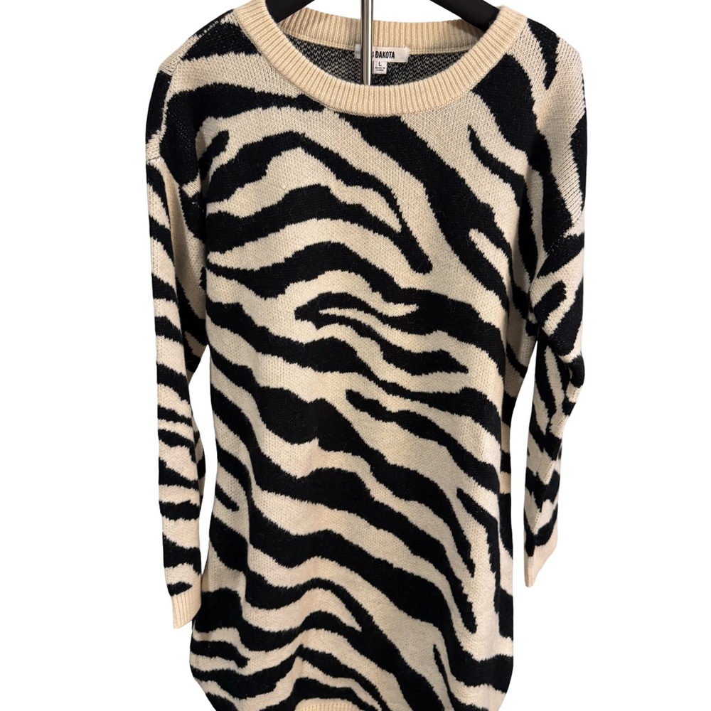 BB Dakota Zebra Pattern Sweater Dress- Black and Cream
